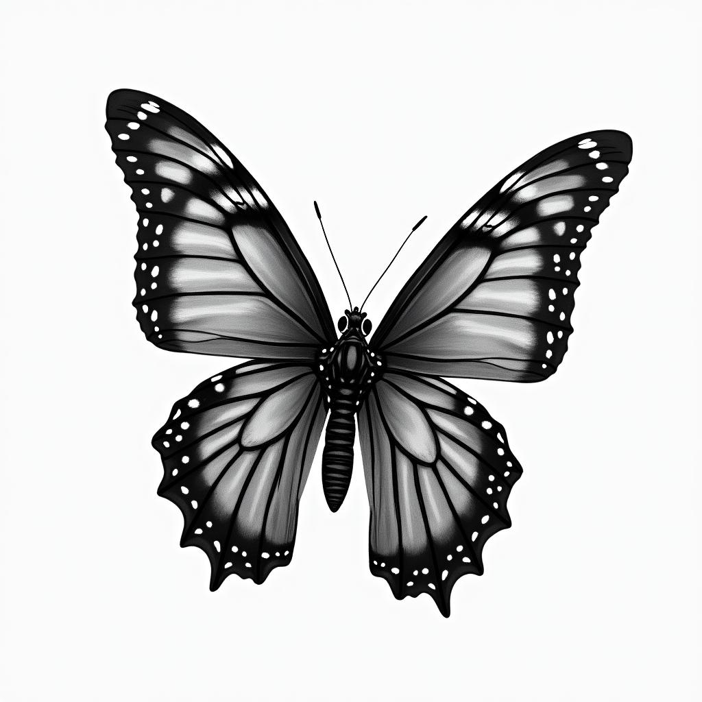 Butterflyin portrait tattoo style, featuring a highly realistic and detailed depiction