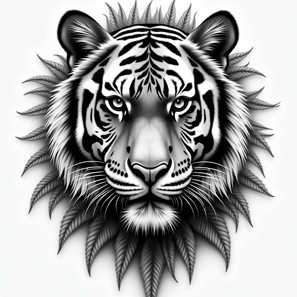 Tiger with intense eyes in a junglehigly detailed tattoo - Variation 2