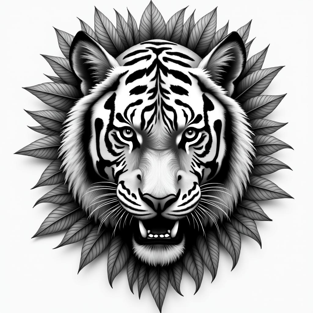 Tiger with intense eyes in a junglehigly detailed tattoo - Variation 3