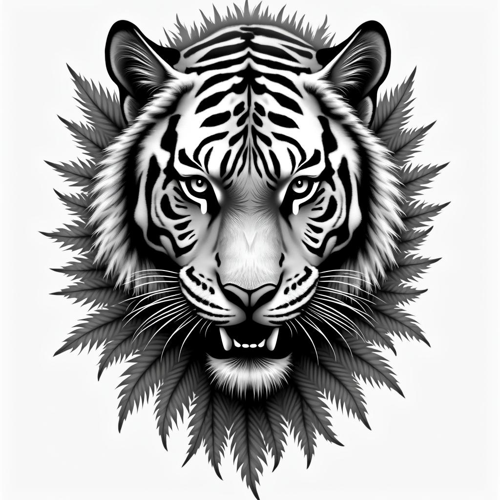 Tiger with intense eyes in a junglehigly detailed tattoo - Variation 4
