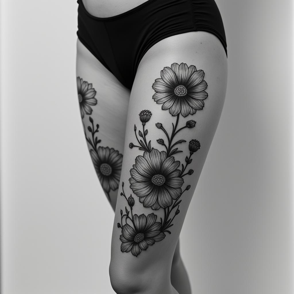 Flowershigly detailed tattoo