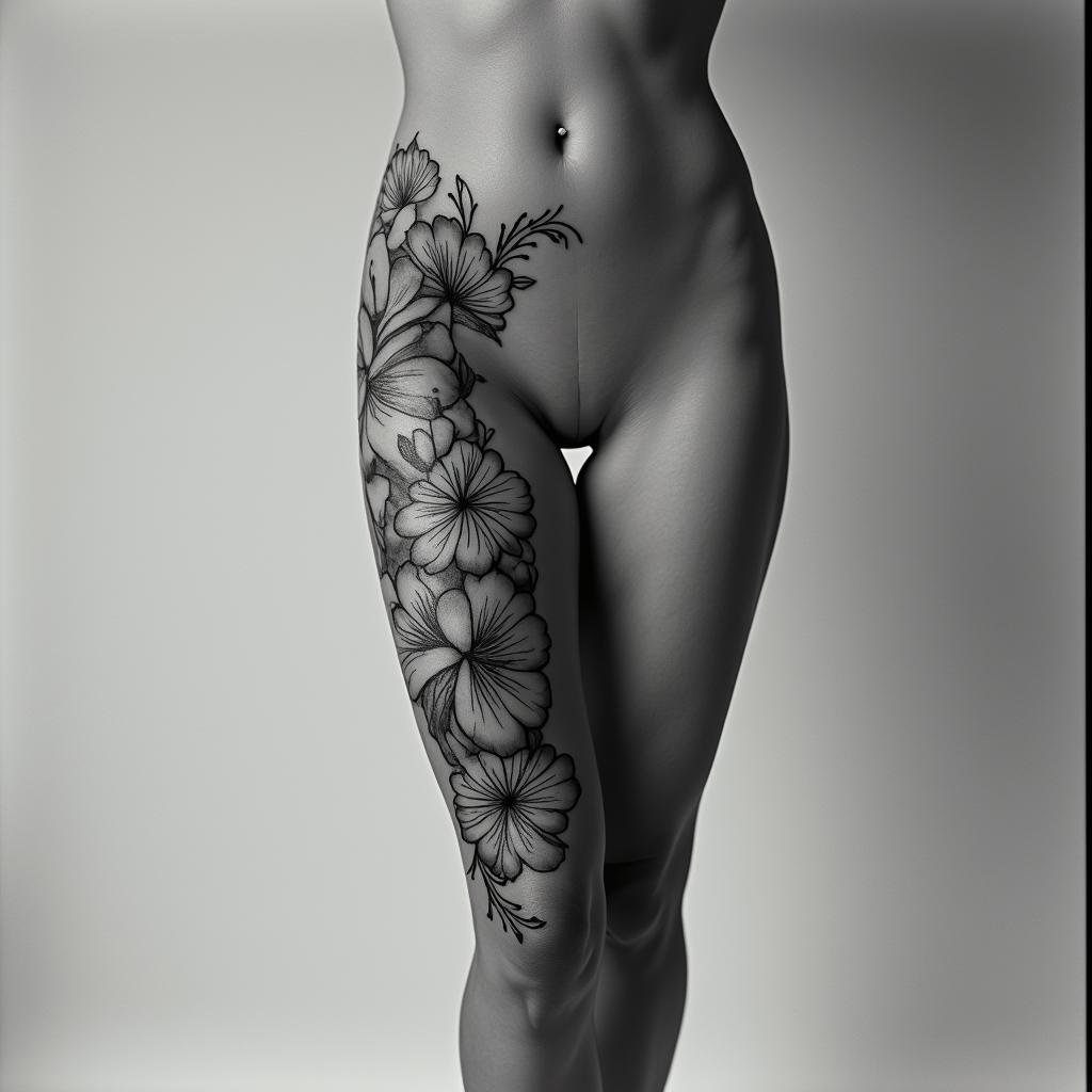 Flowershigly detailed tattoo - Variation 2