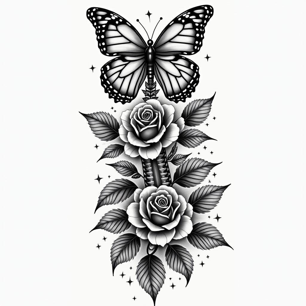Spine tattoo that incorporates this Psalm 46:5 God is within her, she will not fall; God will help her at break of day.

flowers roses and carnelian with butterflieshigly detailed tattoo - Variation 4