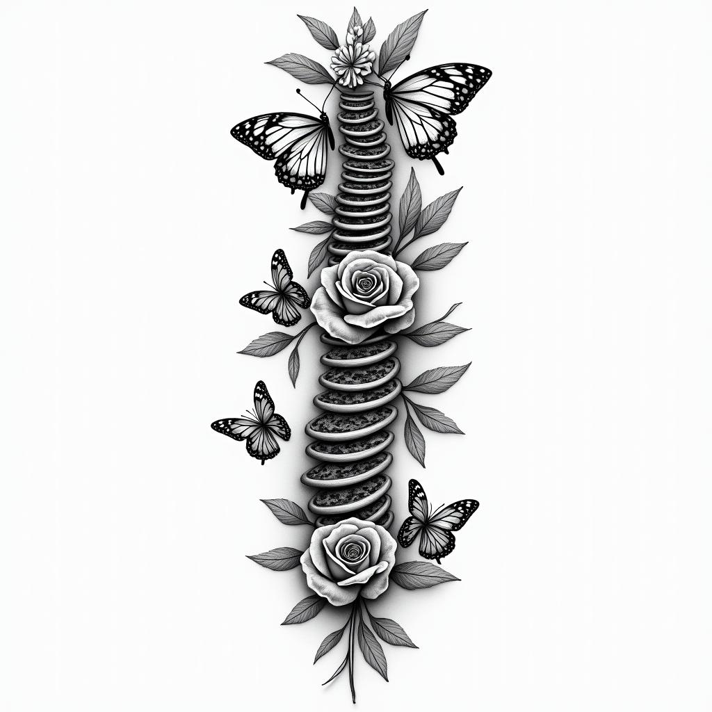Spine tattoo that incorporates this Psalm 46:5 God is within her, she will not fall; God will help her at break of day.

flowers roses and carnelian with butterflieshigly detailed tattoo - Variation 2