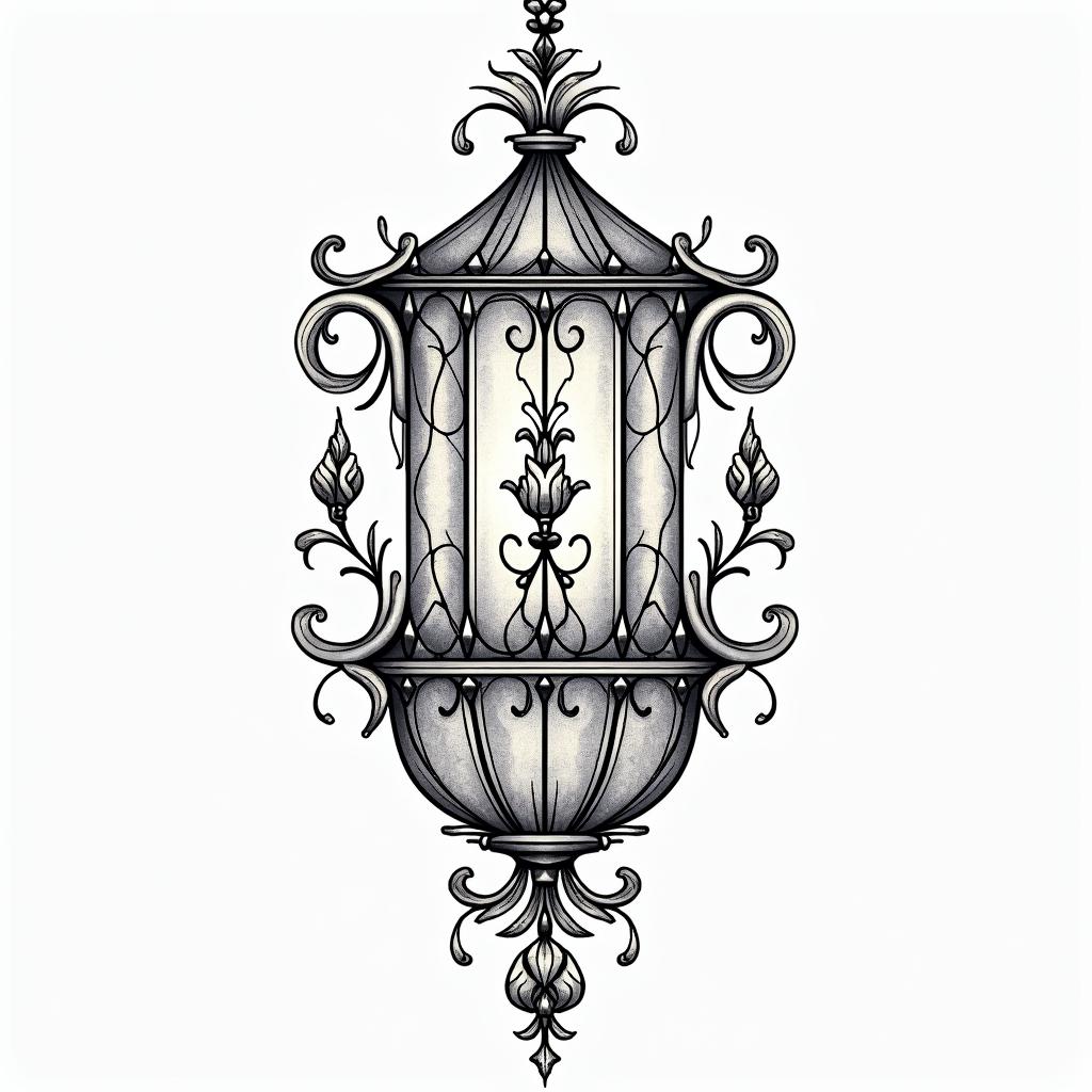 Pop art strength feminine moving on chandelierin ornamental tattoo style, featuring intricate symmetrical patterns and floral designs, showcasing highly detailed line work and geometric shapes, creating a sense of elegance and balance - Variation 2