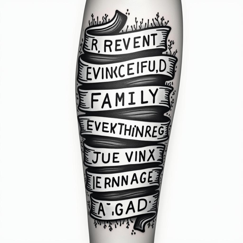 Family over everything forearm wrapped around like a band in wordshigly detailed tattoo