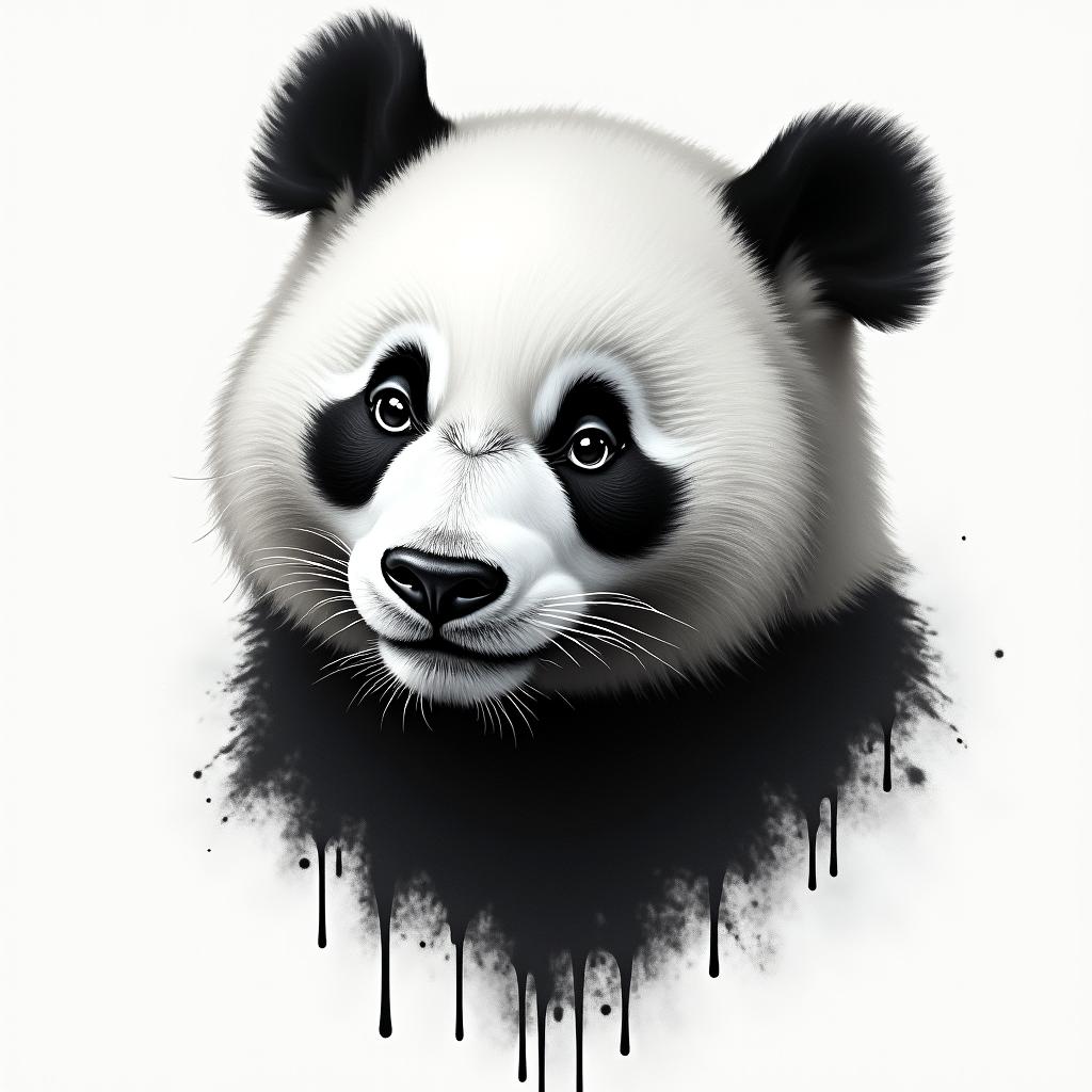 Panda head spray paintin realism tattoo style, featuring a highly detailed, lifelike, capturing every detail, photorealistic, ultra realistic, intricate shading, smooth and sharp,   - Variation 4