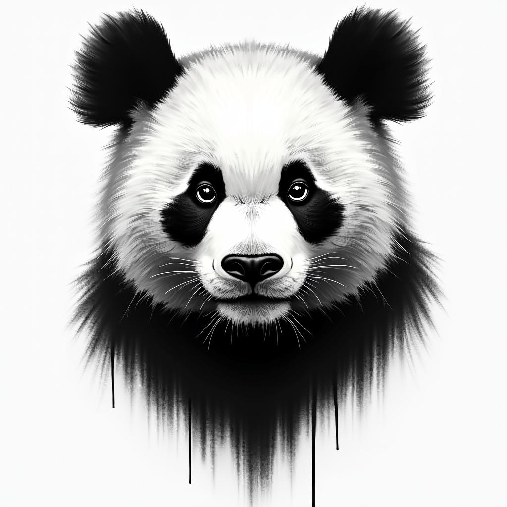 Panda head spray paintin realism tattoo style, featuring a highly detailed, lifelike, capturing every detail, photorealistic, ultra realistic, intricate shading, smooth and sharp,