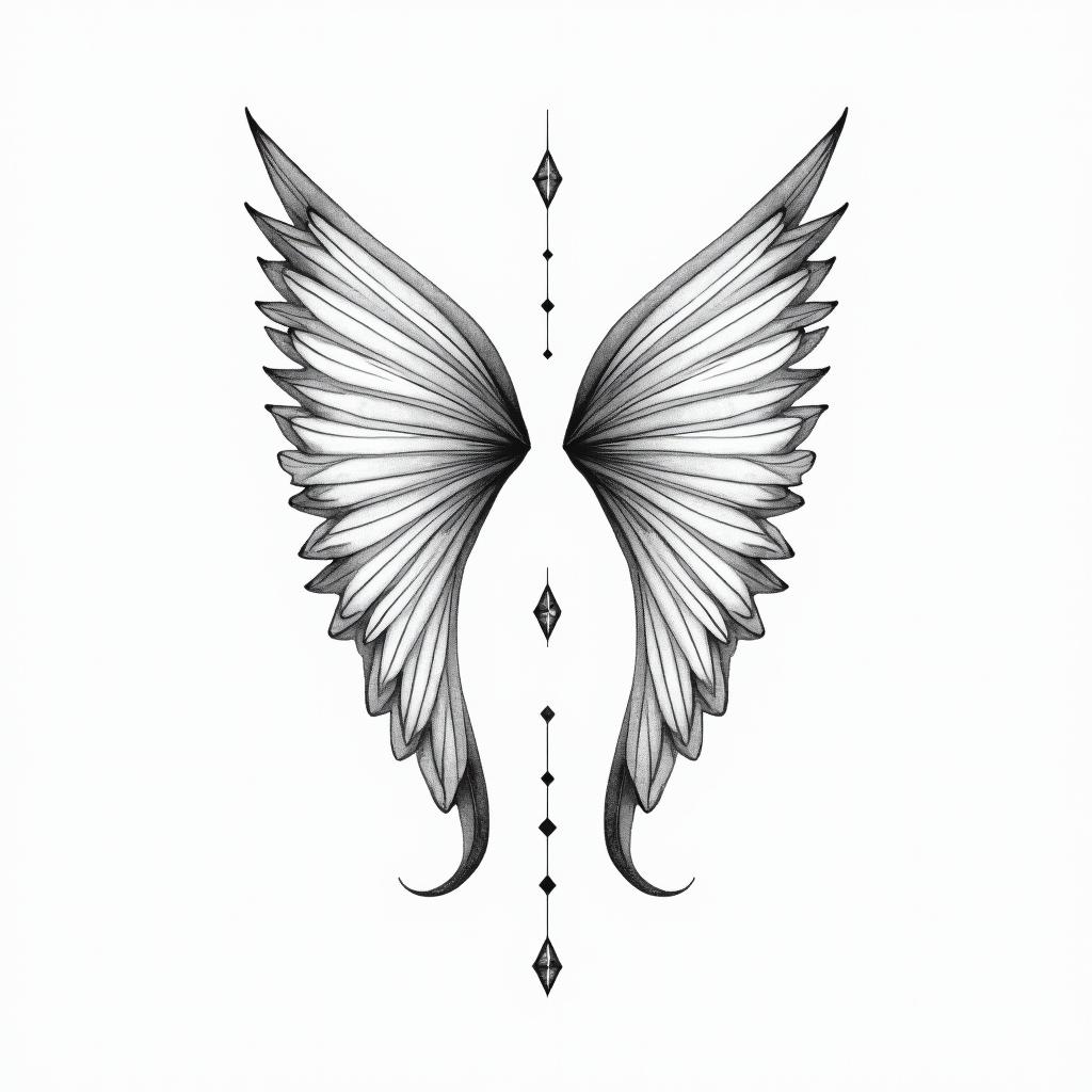 “ My favorite person” 11:11 with angel wingsin minimalist style tattoo, featuring simple shapes and fine lines, with minimal shading and details, tiny triangles, creating a sense of balance and harmony - Variation 4