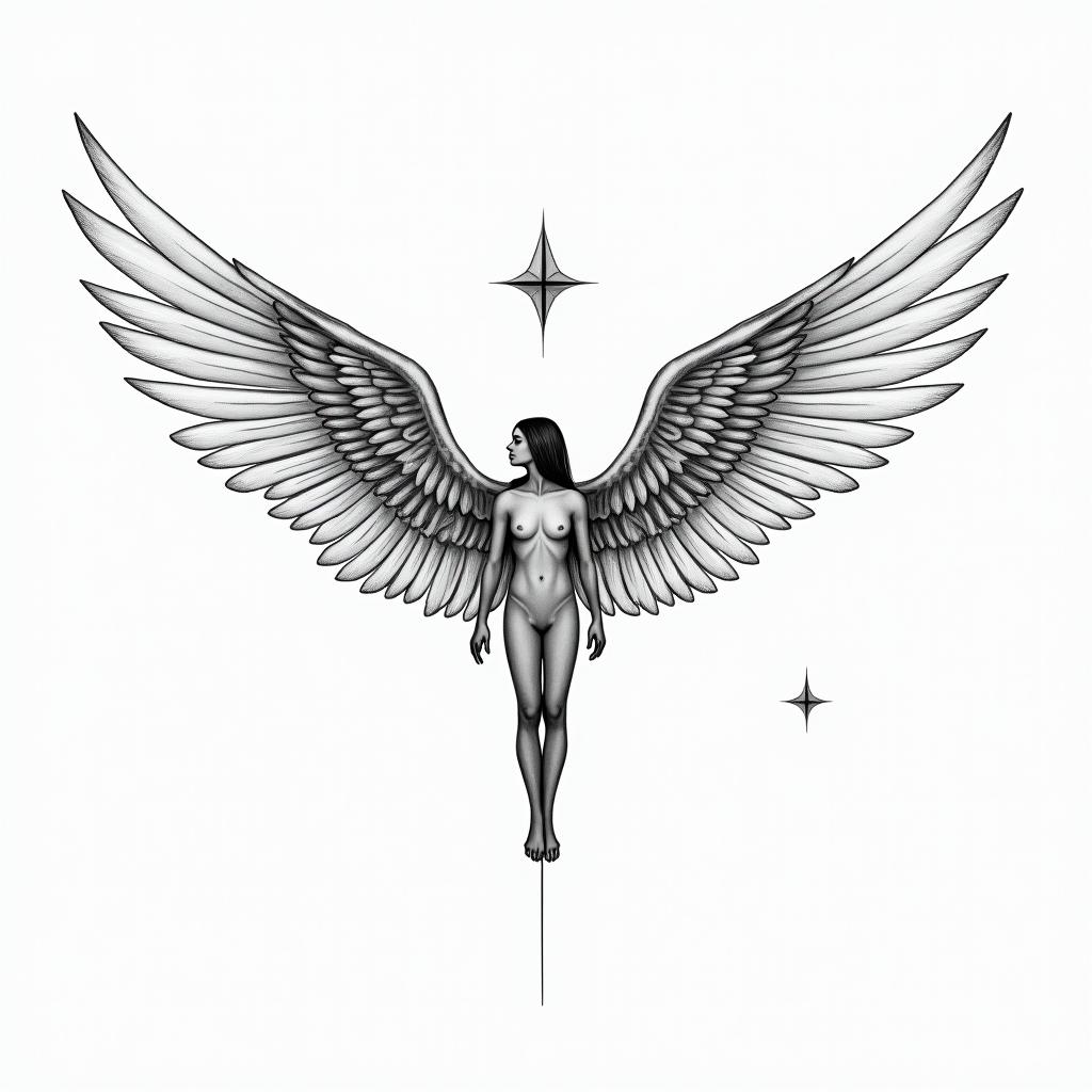 “ My favorite person” 11:11 with angel wingsin minimalist style tattoo, featuring simple shapes and fine lines, with minimal shading and details, tiny triangles, creating a sense of balance and harmony