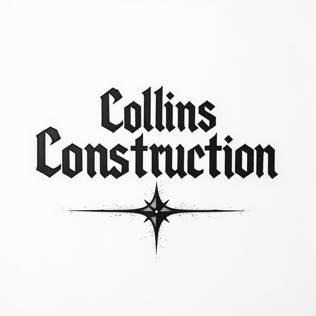 Construction company named “Collins Constructionminimalist text-based tattoo, Monospace font ultra-realistic, perfectly placed, high-quality font design, photo-realistic shading, 8k, high quality, finely detailed typograph - Variation 24