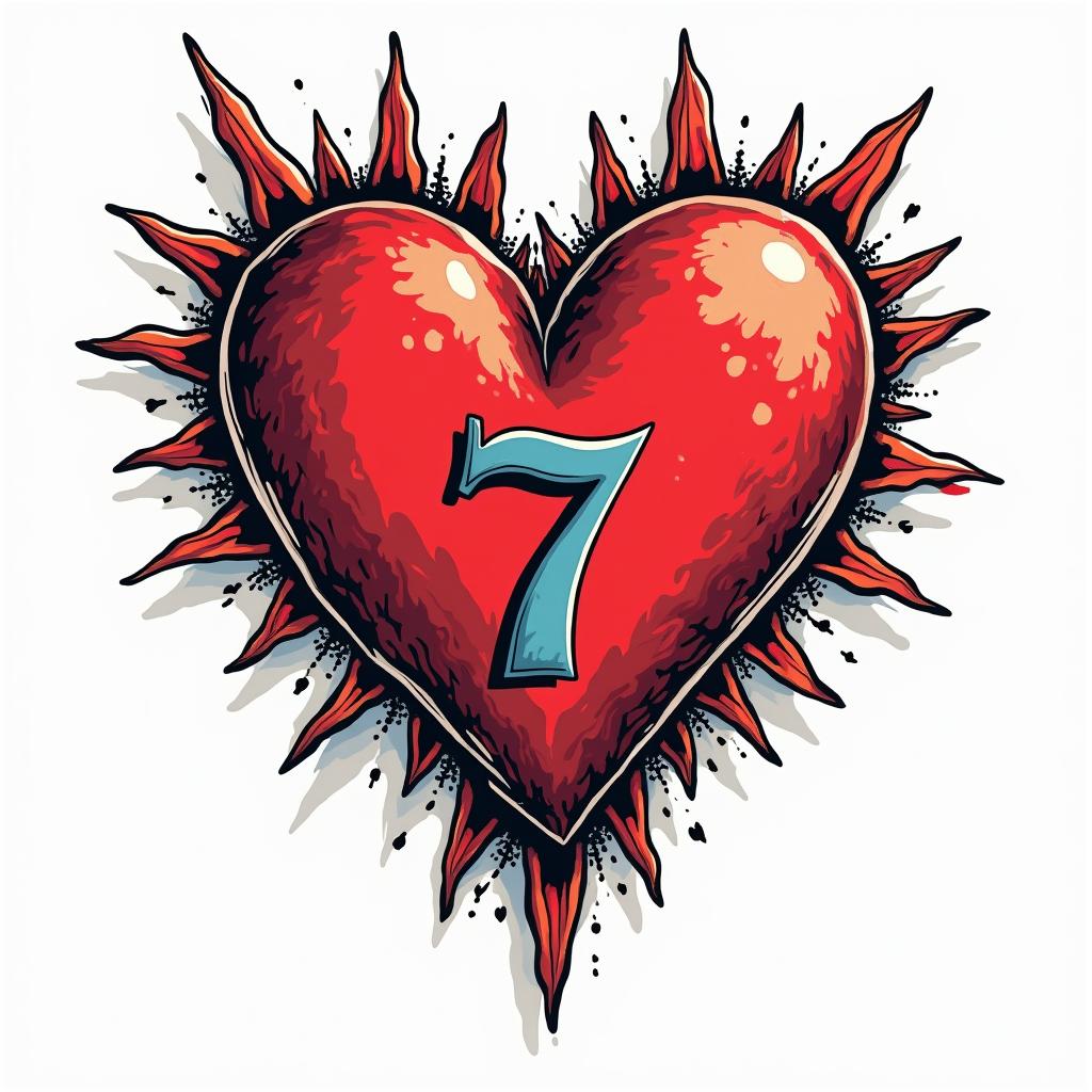 7 kid heartsin pop art style tattoo, featuring bold and vibrant colors, exaggerated outlines, iconic imagery, inspired by comic books and speech bubbles, comic book characters, retro pop culture - Variation 4