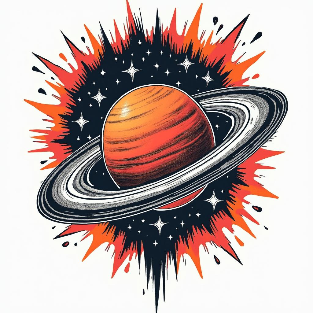Spacein pop art style tattoo, featuring bold and vibrant colors, exaggerated outlines, iconic imagery, inspired by comic books and speech bubbles, comic book characters, retro pop culture - Variation 2