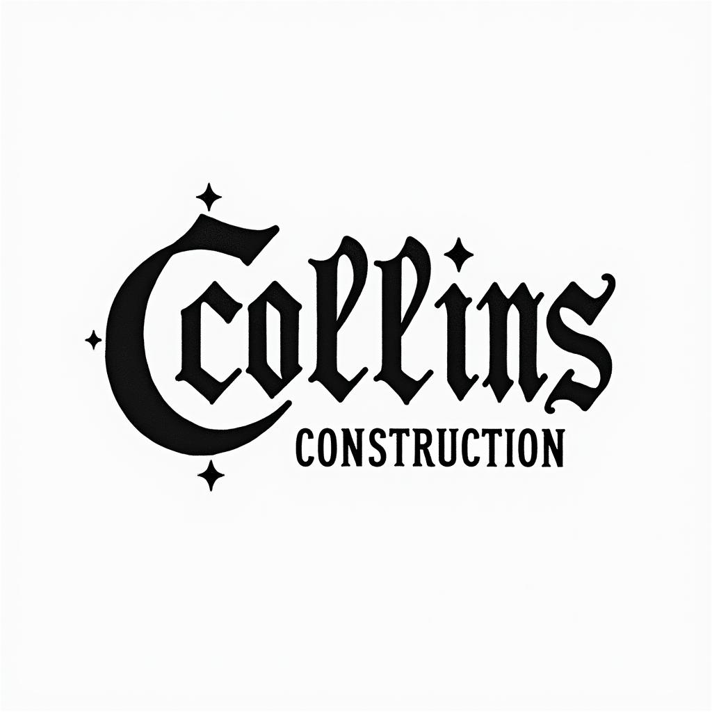 Construction company named “Collins Constructionminimalist text-based tattoo, Monospace font ultra-realistic, perfectly placed, high-quality font design, photo-realistic shading, 8k, high quality, finely detailed typograph - Variation 13