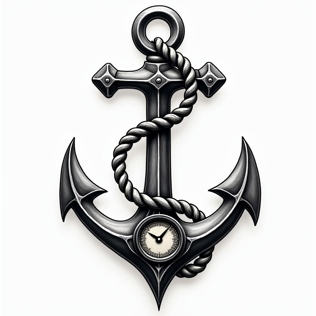 Anchor with nautical rope and compasshigly detailed tattoo - Variation 4
