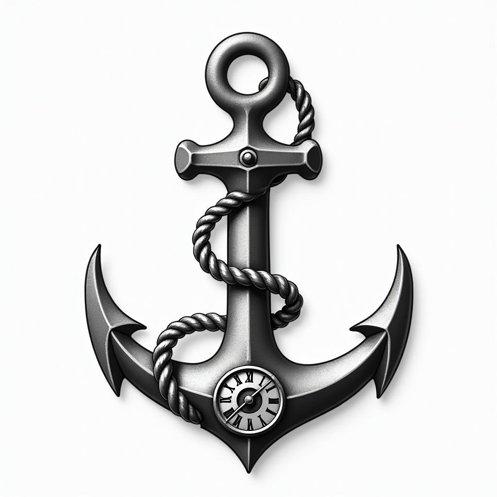 Anchor with nautical rope and compasshigly detailed tattoo - Variation 3