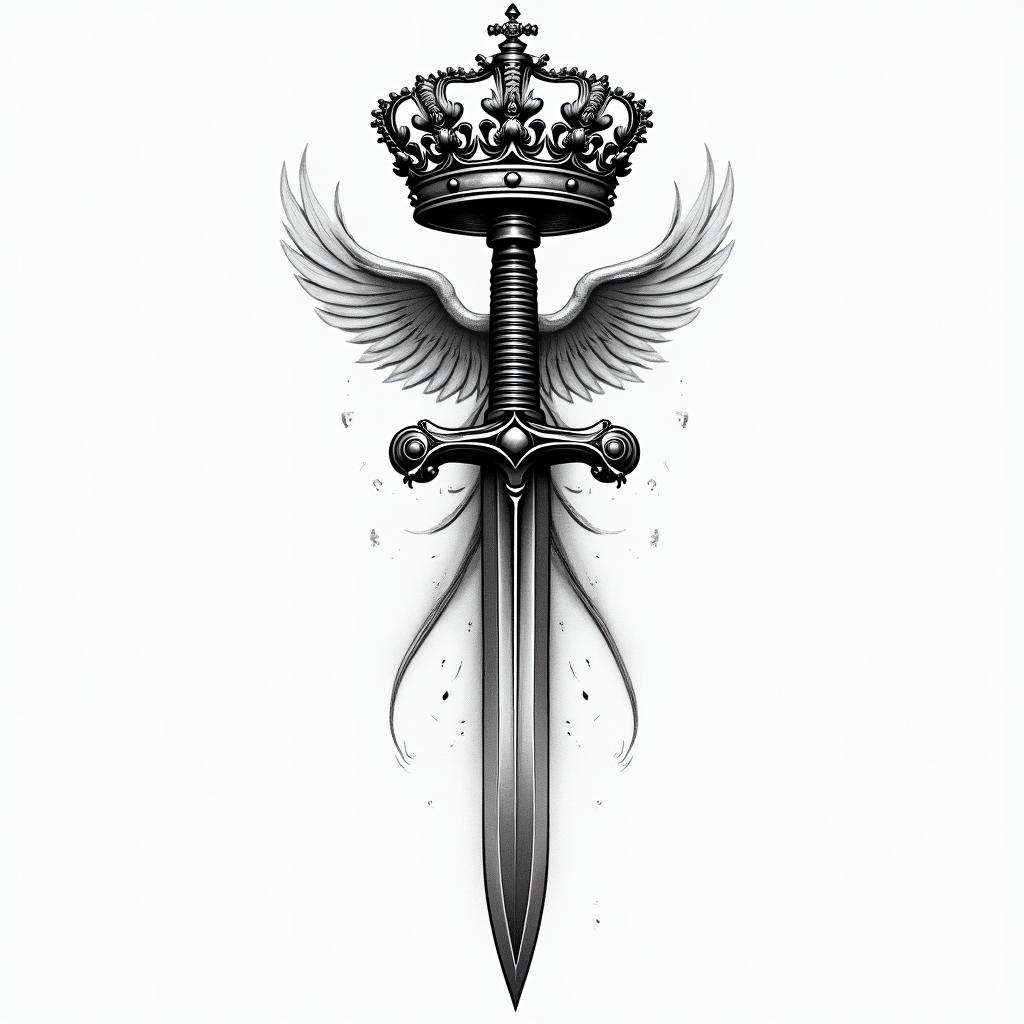 Family crest with crown and swordhigly detailed tattoo