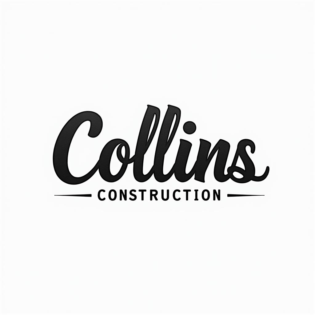 Construction company named “Collins Constructionminimalist text-based tattoo, Monospace font ultra-realistic, perfectly placed, high-quality font design, photo-realistic shading, 8k, high quality, finely detailed typograph