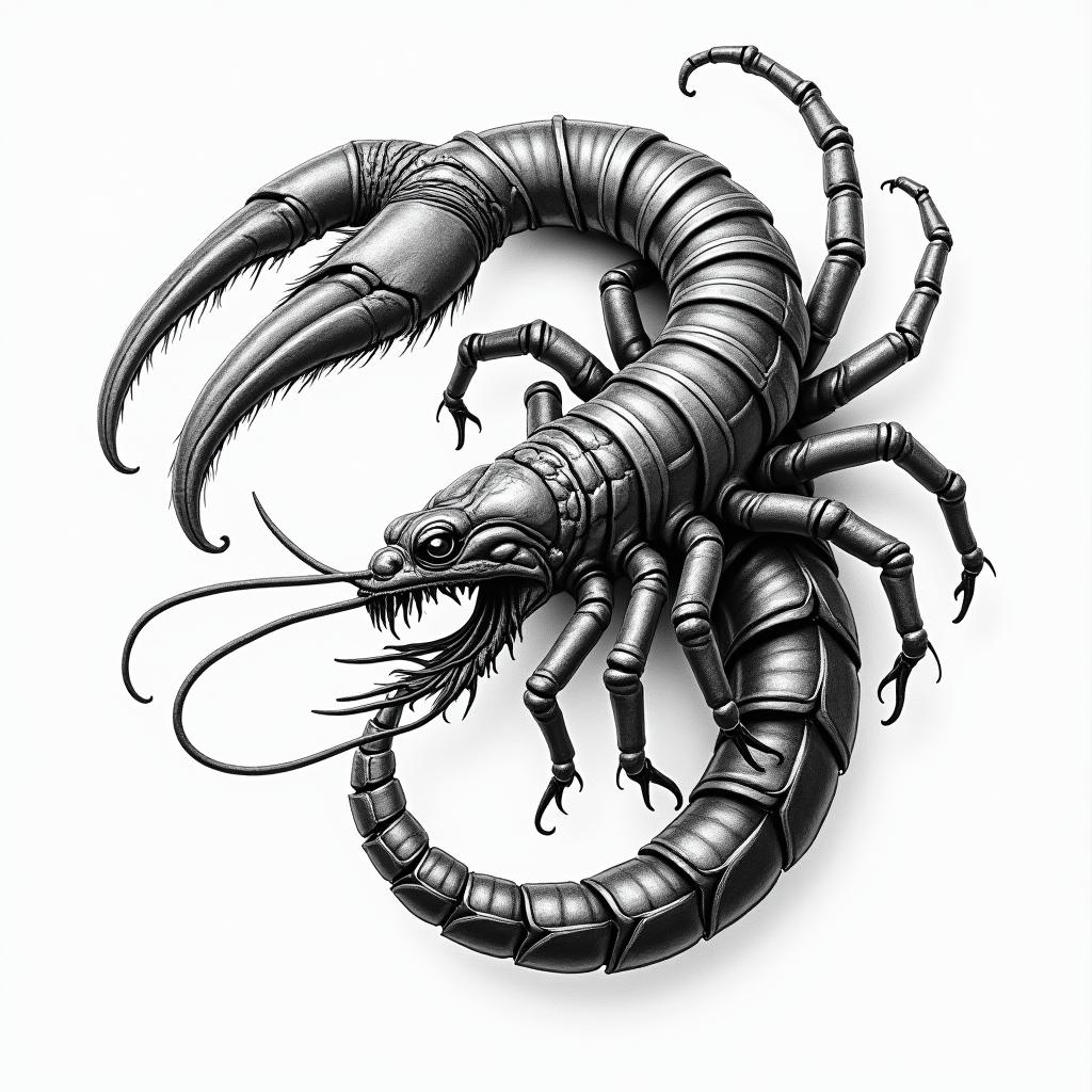 Hadrian, scorpion, moonhigly detailed tattoo