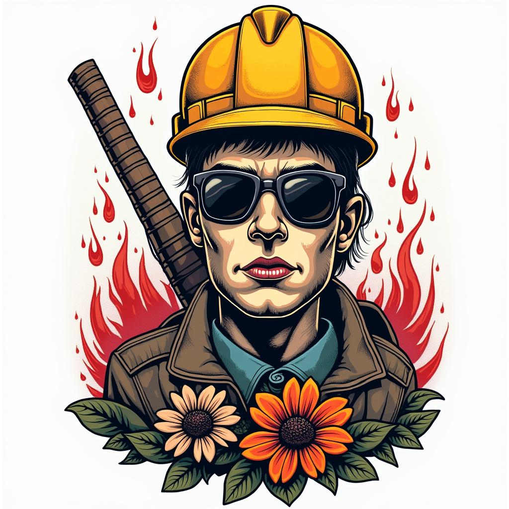 Construction company named “Collins Constructionin pop art style tattoo, featuring bold and vibrant colors, exaggerated outlines, iconic imagery, inspired by comic books and speech bubbles, comic book characters, retro pop culture - Variation 7