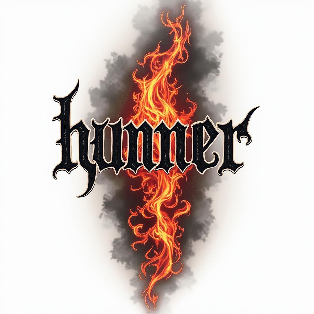 Skinnerback in gothic textin flame tattoo style showcasing fiery elements with dynamic flame patterns, glowing effect of flames, natural colors