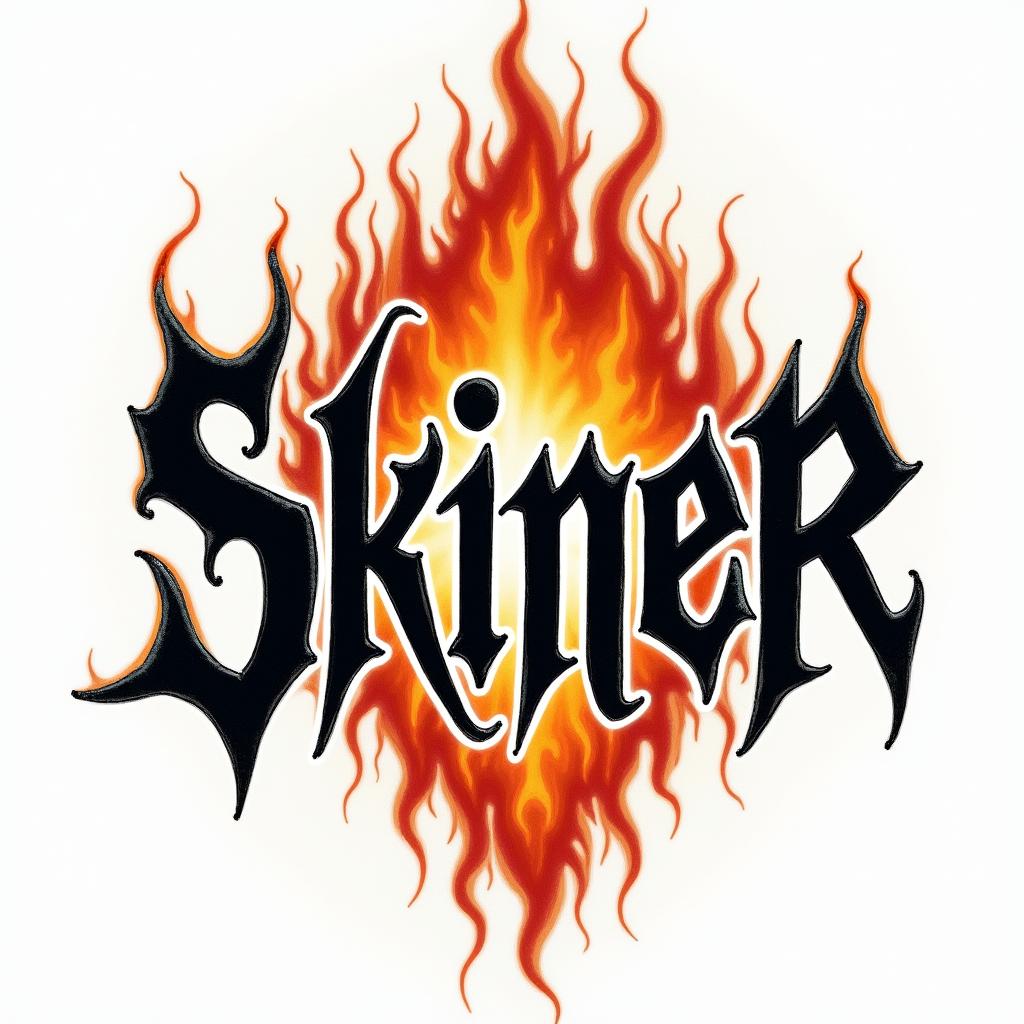 The name skinnerback in gothic textin flame tattoo style showcasing fiery elements with dynamic flame patterns, glowing effect of flames, natural colors - Variation 4