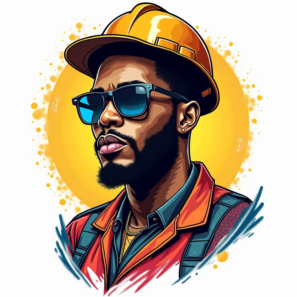 African American Construction company named “Collins Constructionin pop art style tattoo, featuring bold and vibrant colors, exaggerated outlines, iconic imagery, inspired by comic books and speech bubbles, comic book characters, retro pop culture - Variation 3