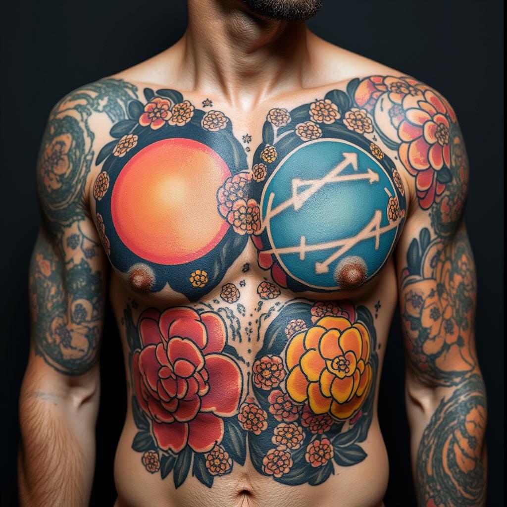 Family, time, cosmicin pop art style tattoo, featuring bold and vibrant colors, exaggerated outlines, iconic imagery, inspired by comic books and speech bubbles, comic book characters, retro pop culture