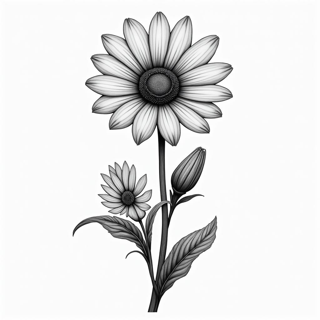 Daisy, water lily, lily of the valley mixed togetherhigly detailed tattoo - Variation 2