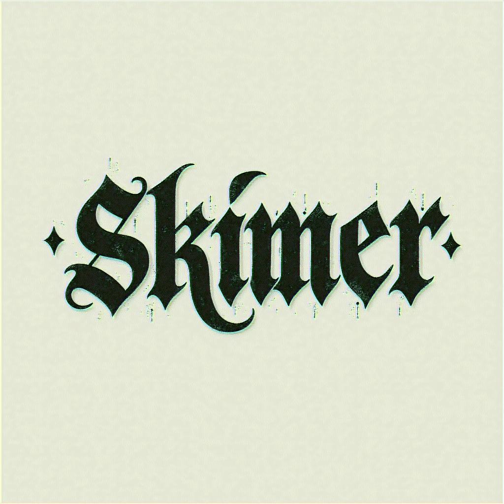 The name skinnerback in gothic texttext-based tattoo, gothic font ultra-realistic, perfectly placed, high-quality font design, photo-realistic shading, 8k, high quality, finely detailed typography - Variation 4