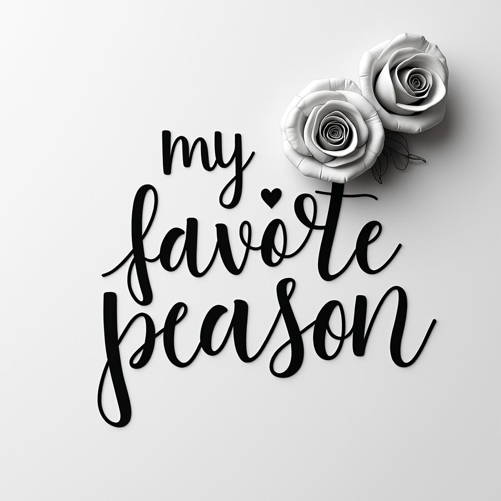 Words “my favorite personin elegant cursive calligraphy style 2d tattoo, decorate with roses, featuring a smooth and flowing handwritten script with slightly thickened strokes for a luxurious and bold appearance,  heart symbol between names,  sleek and glossy black text with shadowing, minimalist matte white background, clean and sharp edges, illuminated with soft lighting, romantic, 8k, high-quality textures with refined typography - Variation 17