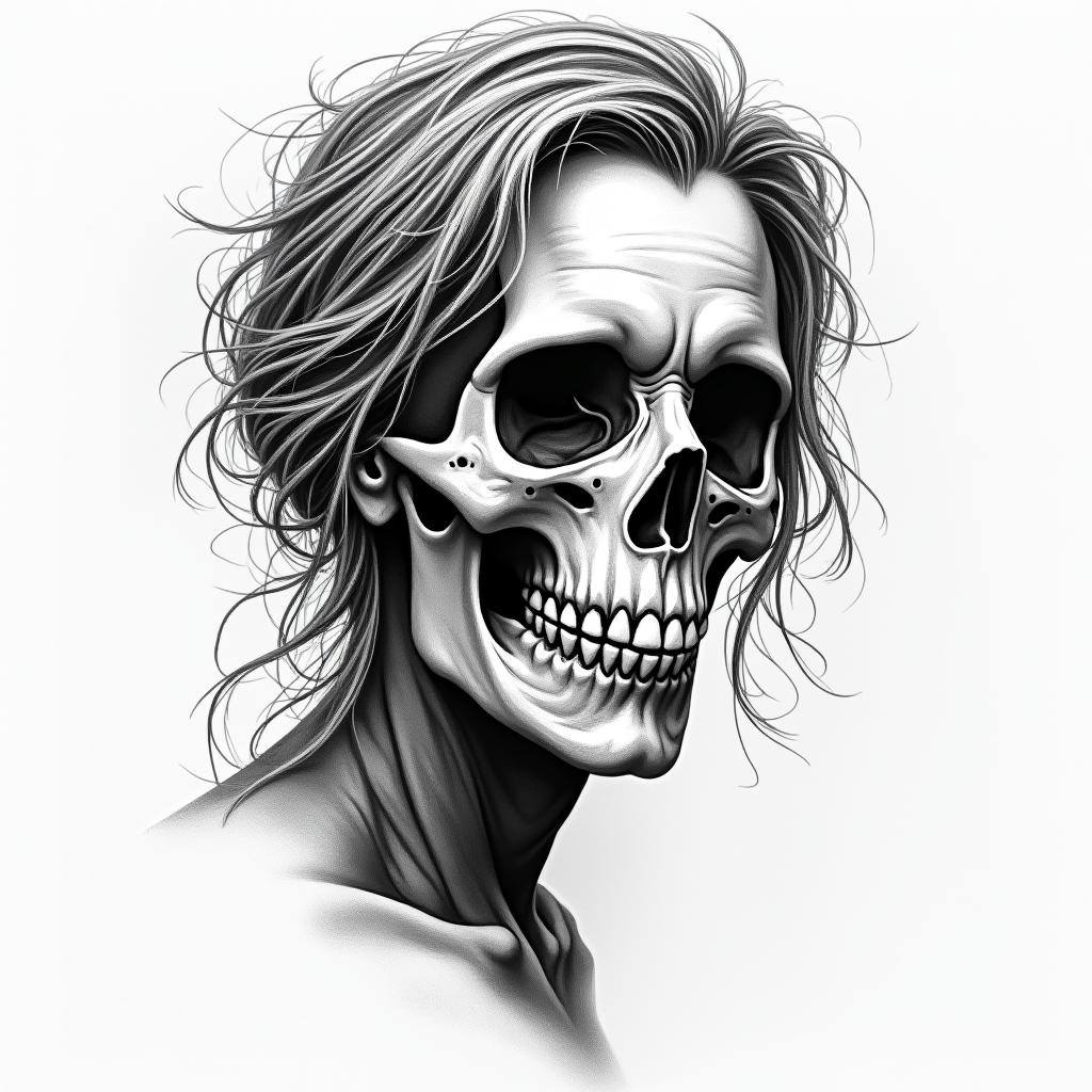 Calavera, resiliencia, destino, guerrerahigly detailed tattoo