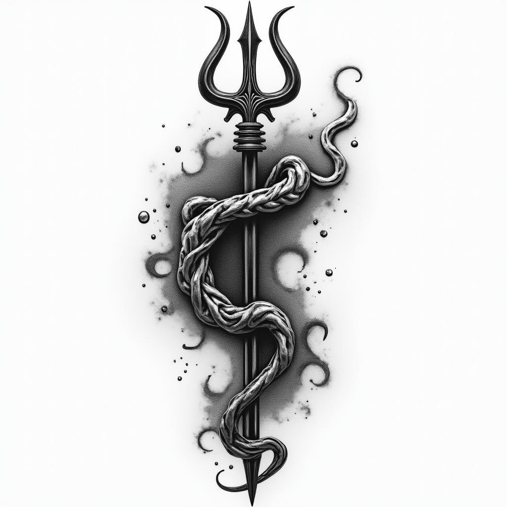 Small trident Poseidonhigly detailed tattoo