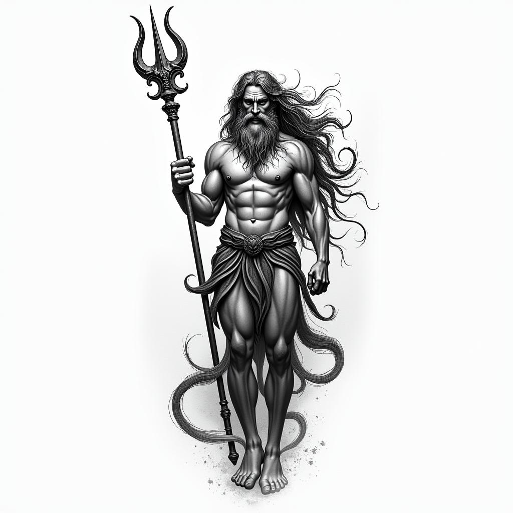 Small trident Poseidonhigly detailed tattoo - Variation 2