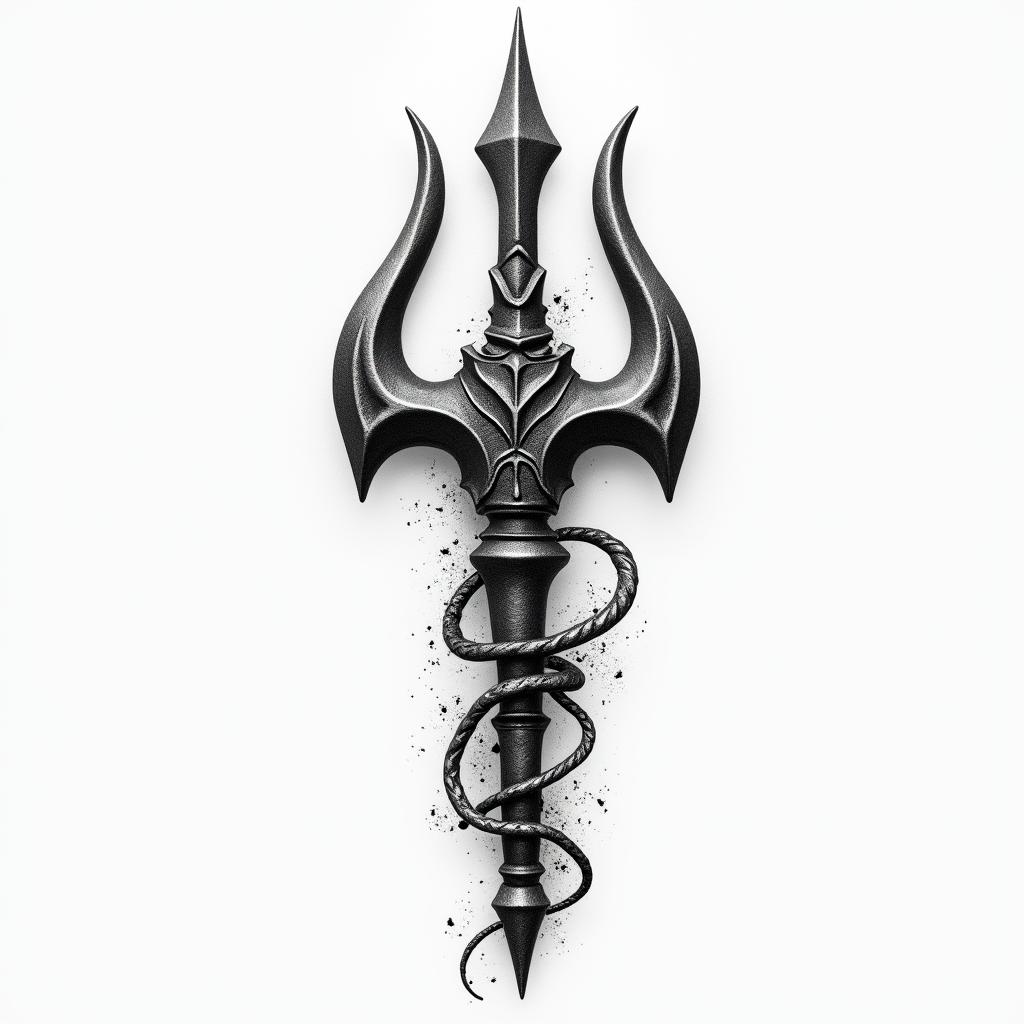 Small trident Poseidonhigly detailed tattoo - Variation 3
