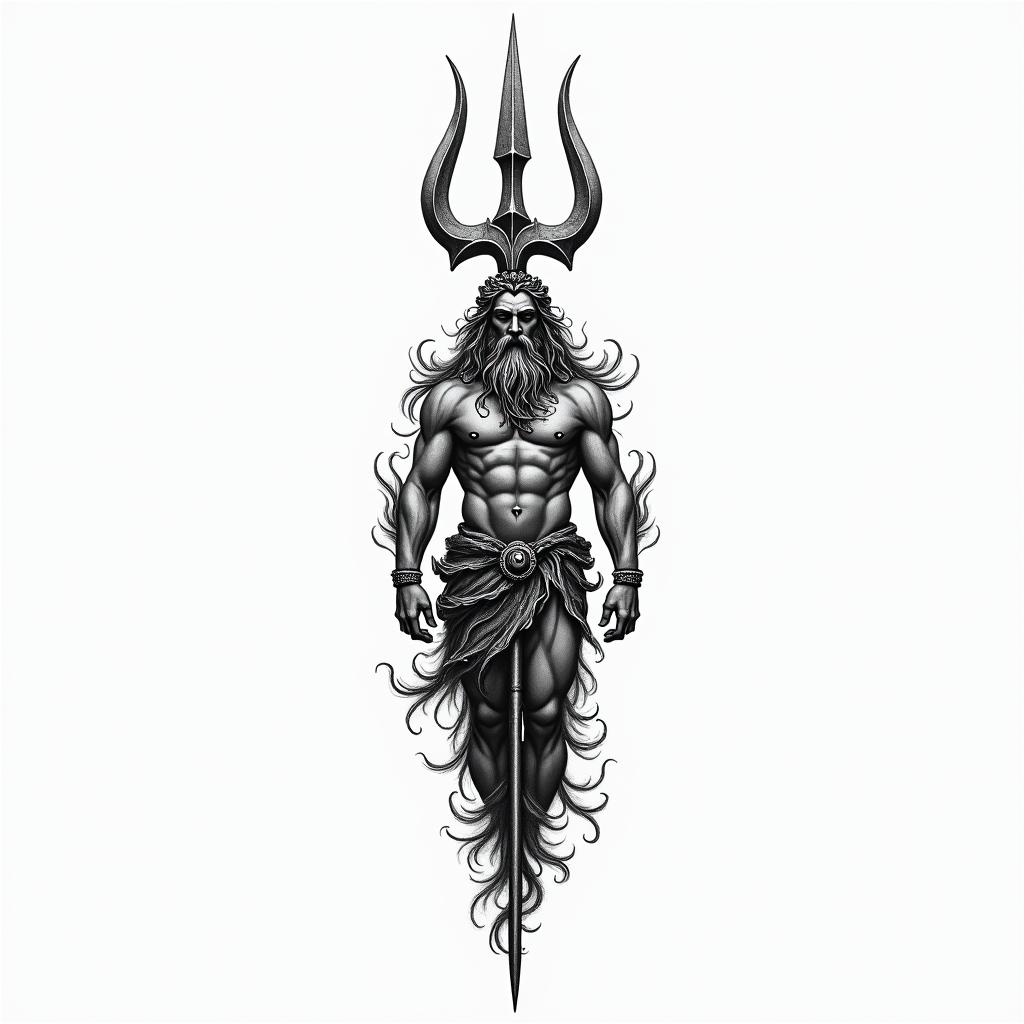 Small trident Poseidonhigly detailed tattoo - Variation 4