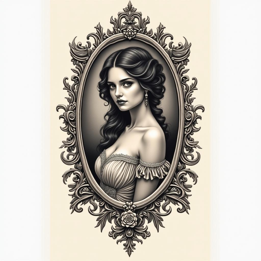 I want to remember the trials Ive overcome, sex abuse, emotional abuse, divorce, abandonment. I want to honor God for bringing me through this and blessing my with my children and grand daughter.in victorian style tattoo, featuring vintage and elegant elements, ornate frames, roses, antique, sepia-toned color scheme - Variation 4