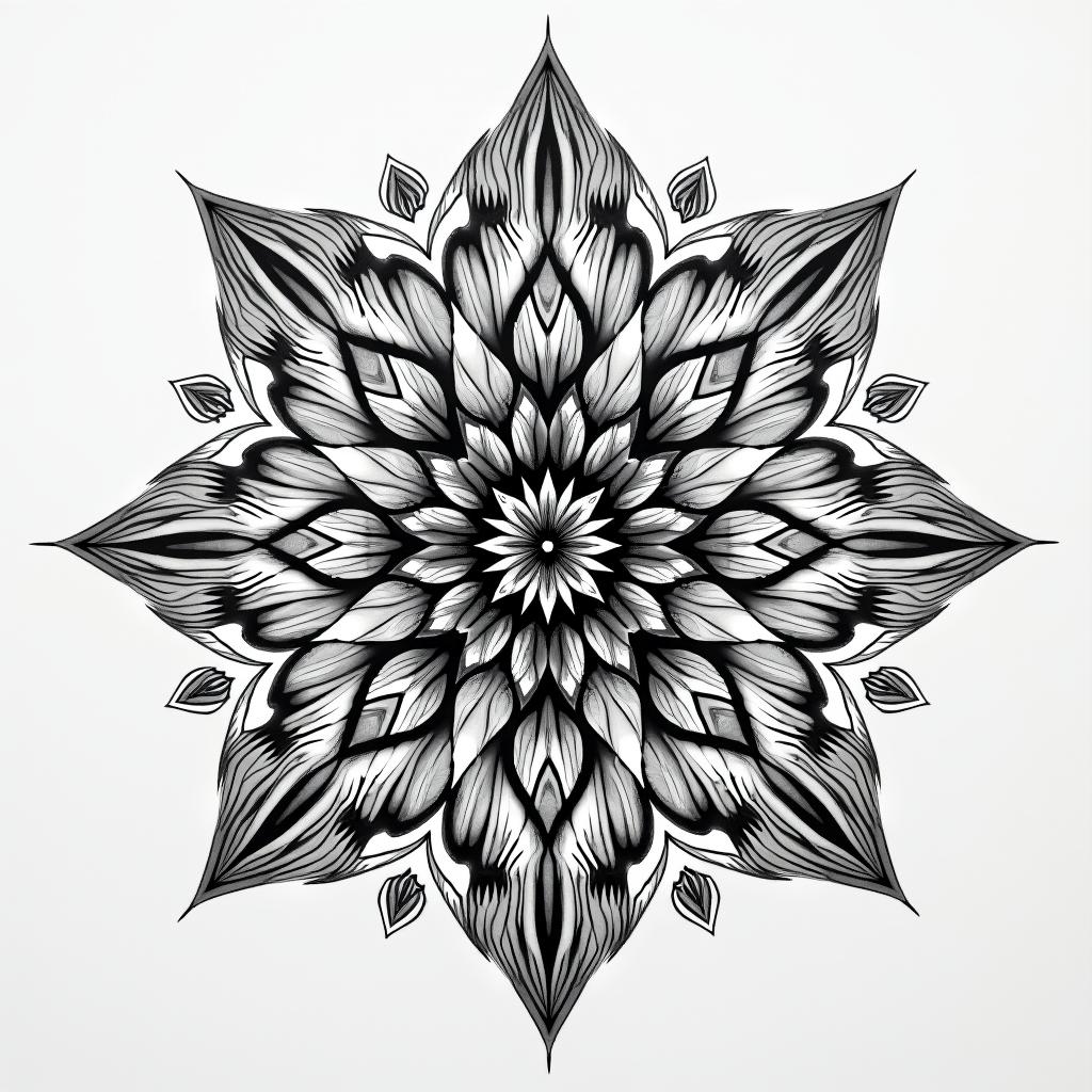 Cool pattern for chest in geometric style tattoo, blending hexagons, mandala-inspired patterns, symmetrical and fractal design, clean lines, sharp angles - Variation 1