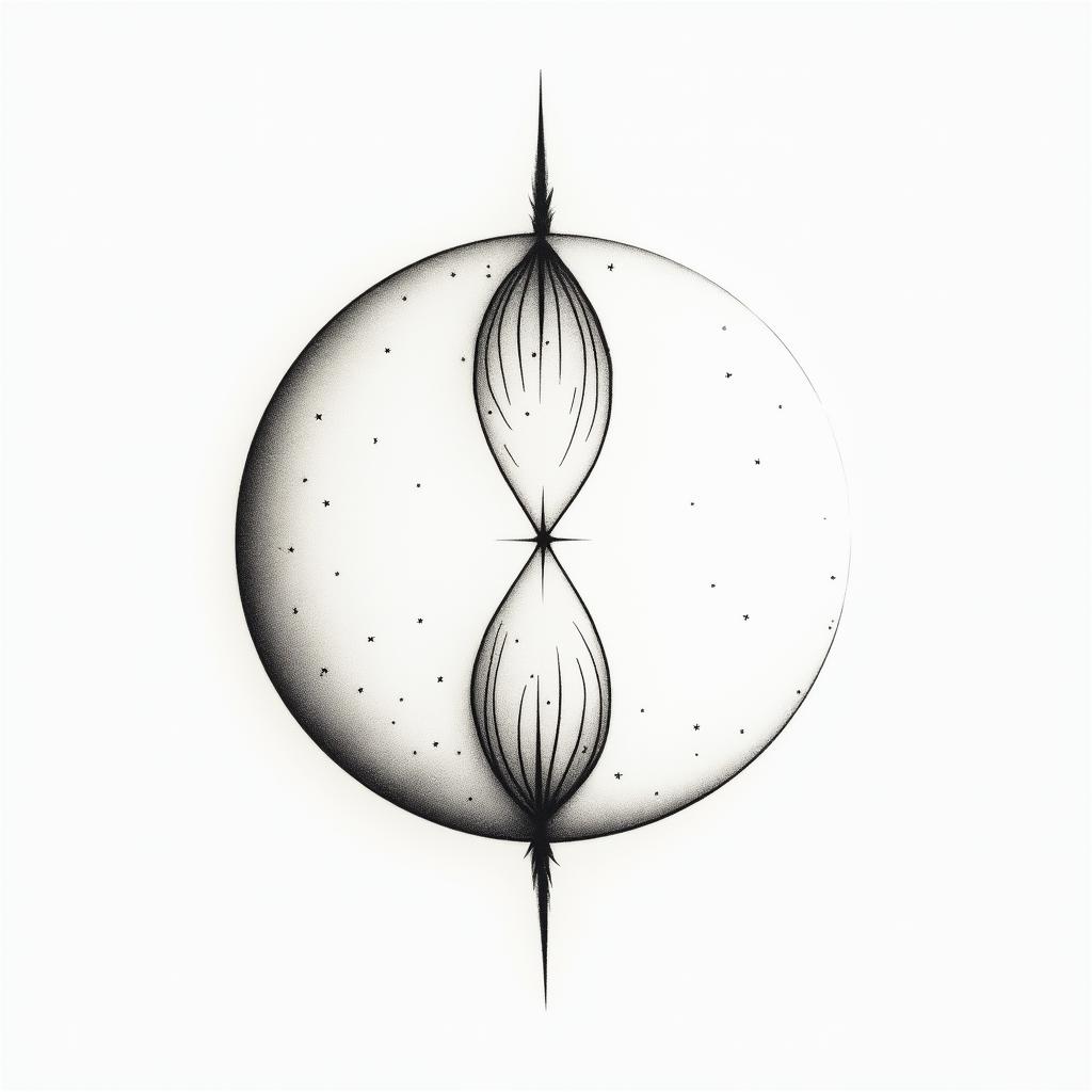 Poppy moon phasesin minimalist style tattoo, featuring simple shapes and fine lines, with minimal shading and details, tiny triangles, creating a sense of balance and harmony - Variation 4