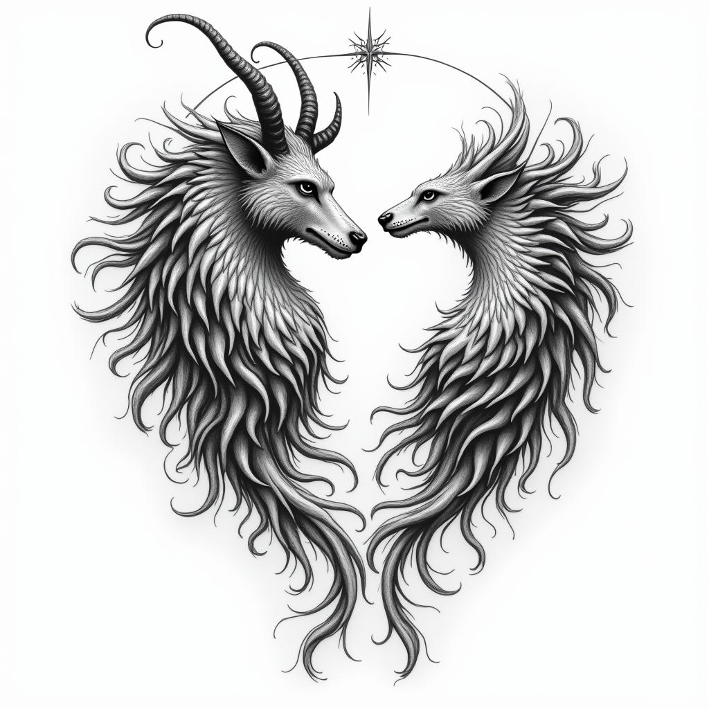 Sagittarius and cancerhigly detailed tattoo - Variation 4
