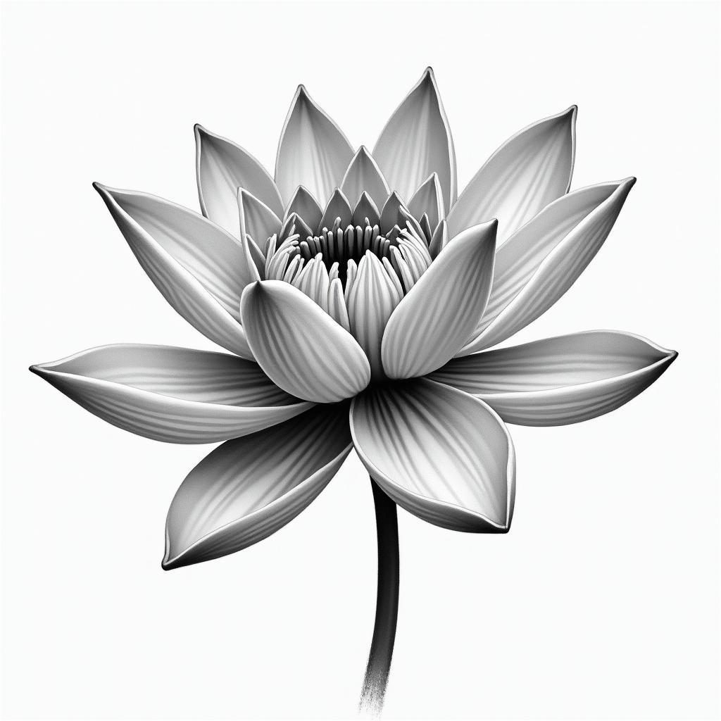 Water lilyin realism tattoo style, featuring a highly detailed, lifelike, capturing every detail, photorealistic, ultra realistic, intricate shading, smooth and sharp,   - Variation 3