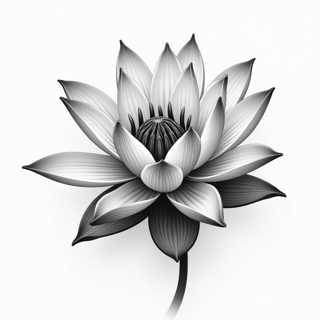 Water lilyin realism tattoo style, featuring a highly detailed, lifelike, capturing every detail, photorealistic, ultra realistic, intricate shading, smooth and sharp,   - Variation 4