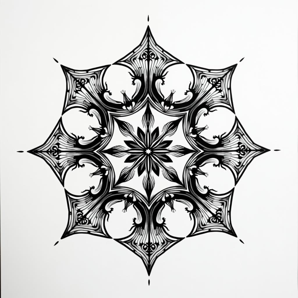 Shoulder time tattoo in geometric style tattoo, blending hexagons, mandala-inspired patterns, symmetrical and fractal design, clean lines, sharp angles - Variation 2