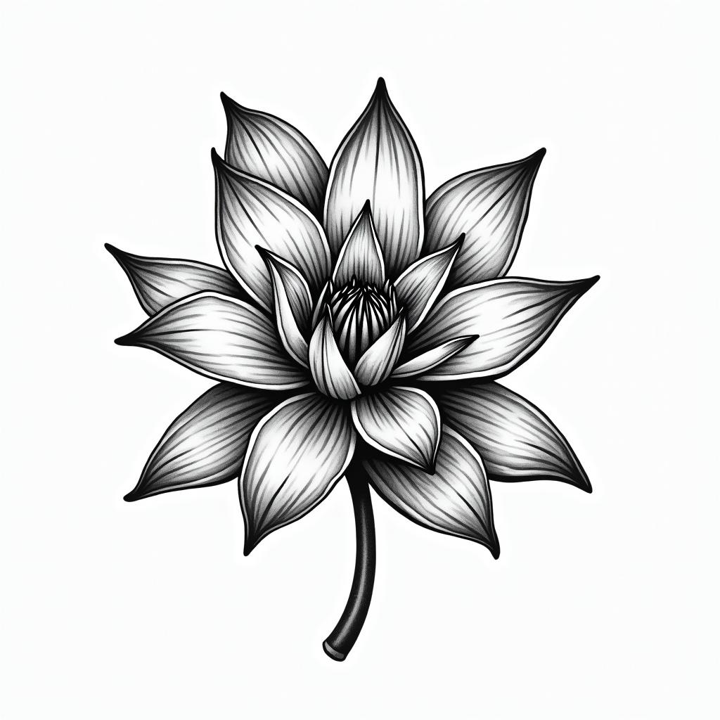 Water lilyin authentic tattoo style, incorporating traditional modifications, bold black outlines, solid color fills, featuring classic authentic elements - Variation 1