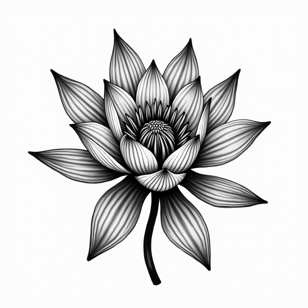 Water lilyin authentic tattoo style, incorporating traditional modifications, bold black outlines, solid color fills, featuring classic authentic elements - Variation 2