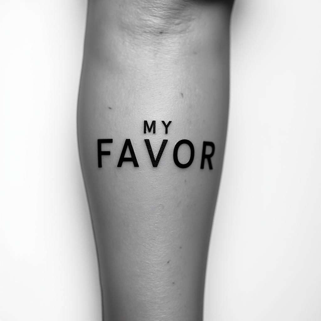 My favorite personminimalist text-based tattoo, Monospace font ultra-realistic, perfectly placed, high-quality font design, photo-realistic shading, 8k, high quality, finely detailed typograph - Variation 11