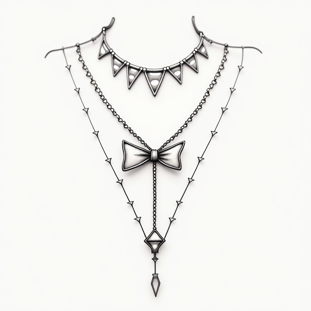 I wear a bow necklace all the time and my favorite color is pinkin minimalist style tattoo, featuring simple shapes and fine lines, with minimal shading and details, tiny triangles, creating a sense of balance and harmony - Variation 2