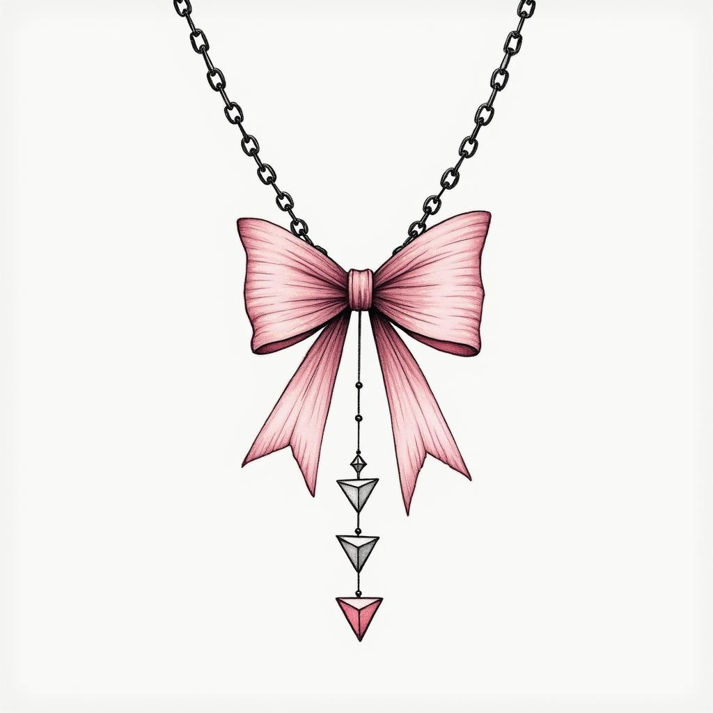 I wear a bow necklace all the time and my favorite color is pinkin minimalist style tattoo, featuring simple shapes and fine lines, with minimal shading and details, tiny triangles, creating a sense of balance and harmony - Variation 4