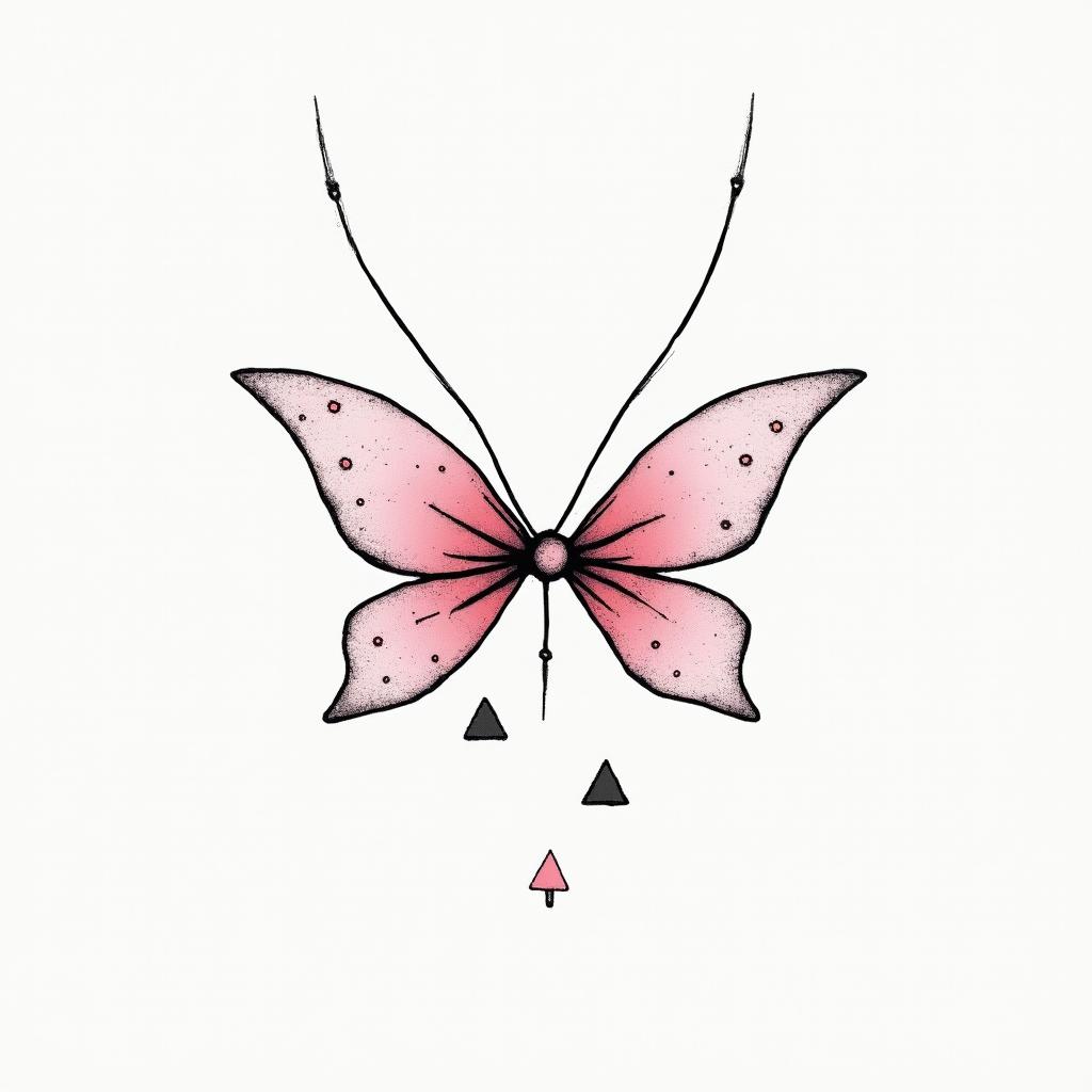 I wear a bow necklace all the time and my favorite color is pinkin minimalist style tattoo, featuring simple shapes and fine lines, with minimal shading and details, tiny triangles, creating a sense of balance and harmony - Variation 3