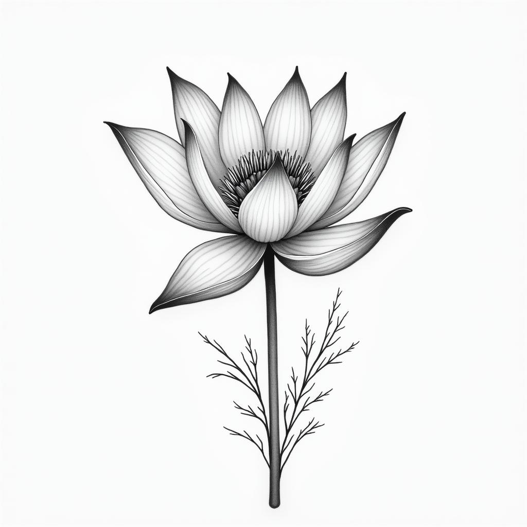 Water lilyin Modest style tattoo, featuring soft, delicate line work with simple and meaningful symbols, gentle waves, a heart, evoking a sense of serenity and grace, - Variation 4